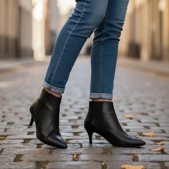 AEROSOLES Shoes - Aerosoles Edith Ankle Boot Women's Heeled Booties Black Vegan Leather Size 8.5